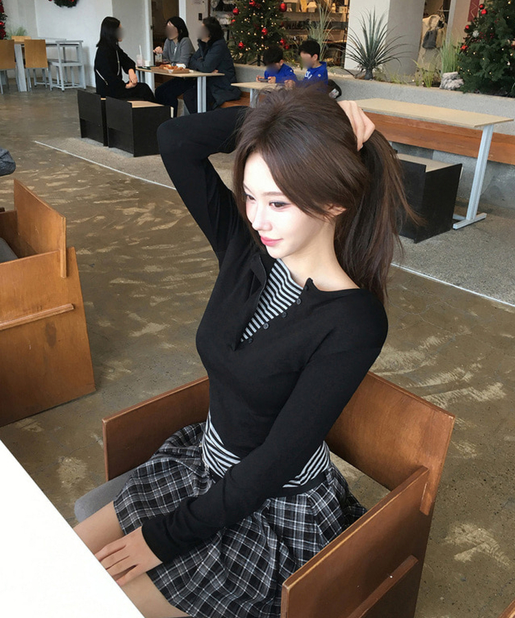 ストライプレイヤード長袖Tシャツ BLACK+GRAY