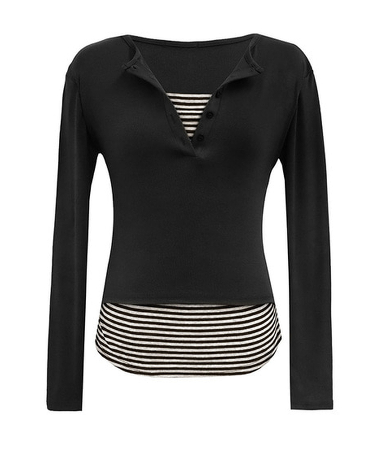 ストライプレイヤード長袖Tシャツ