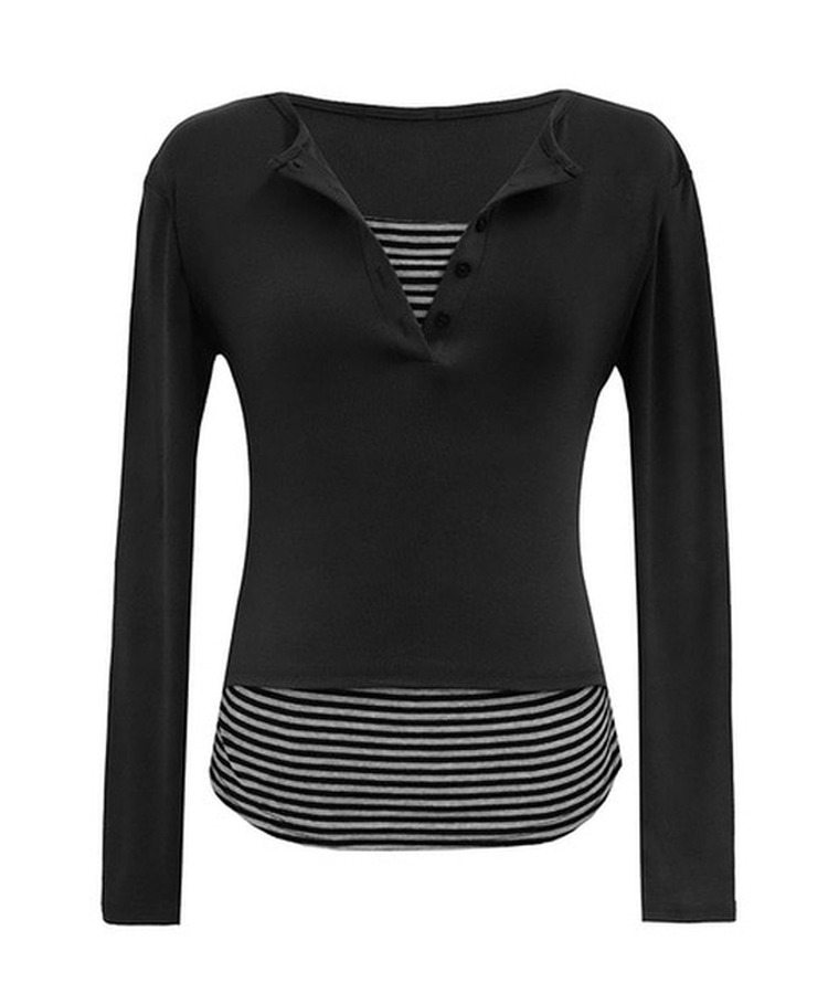 ストライプレイヤード長袖Tシャツ