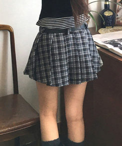 【ベルト付き】チェックプリーツミニスカート BLACK