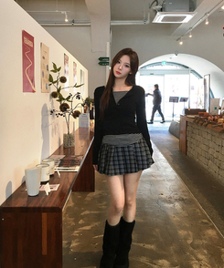 【ベルト付き】チェックプリーツミニスカート BLACK