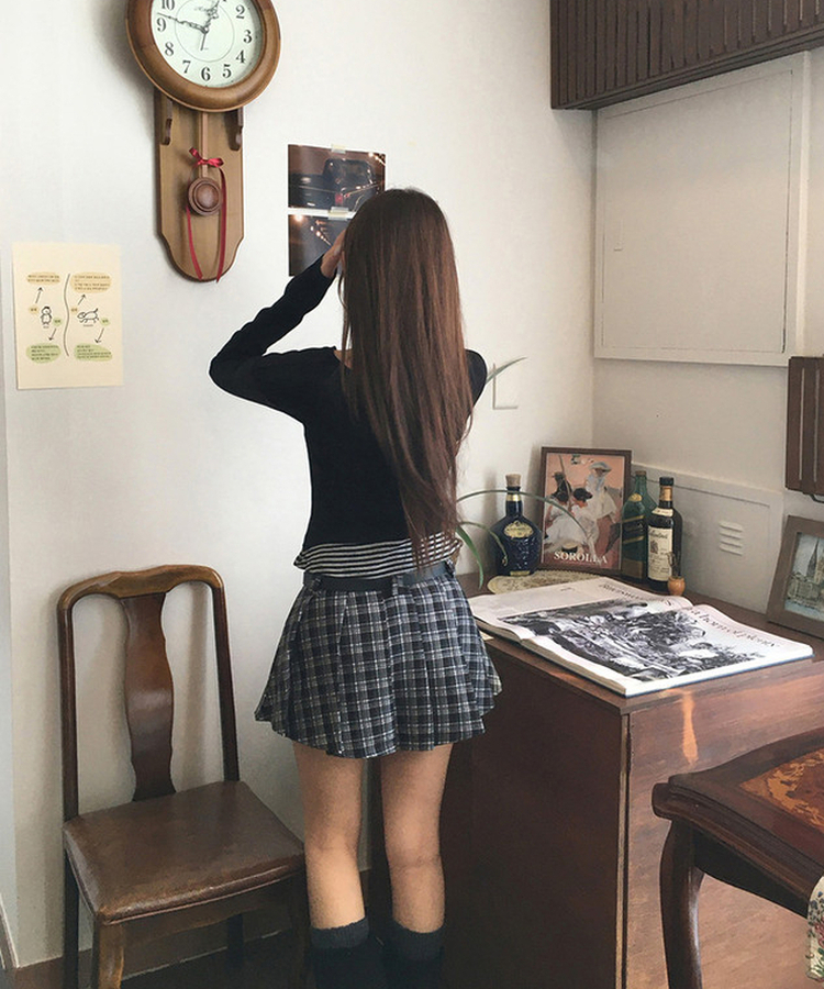 【ベルト付き】チェックプリーツミニスカート BLACK