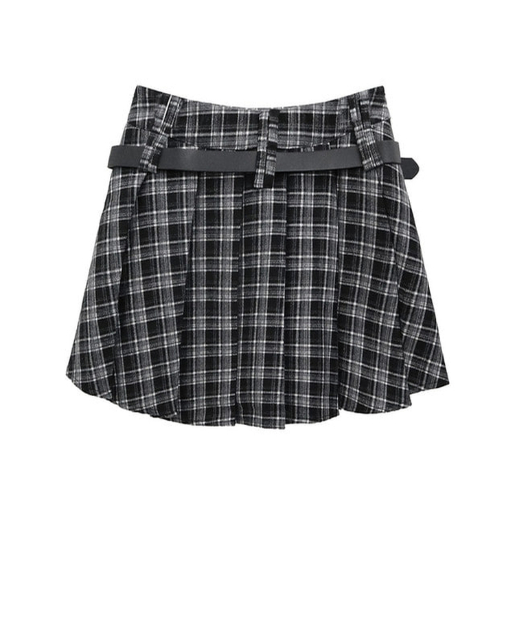 【ベルト付き】チェックプリーツミニスカート