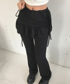 フリルスカートレイヤードブーツカットパンツ BLACK