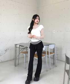 フリルスカートレイヤードブーツカットパンツ BLACK