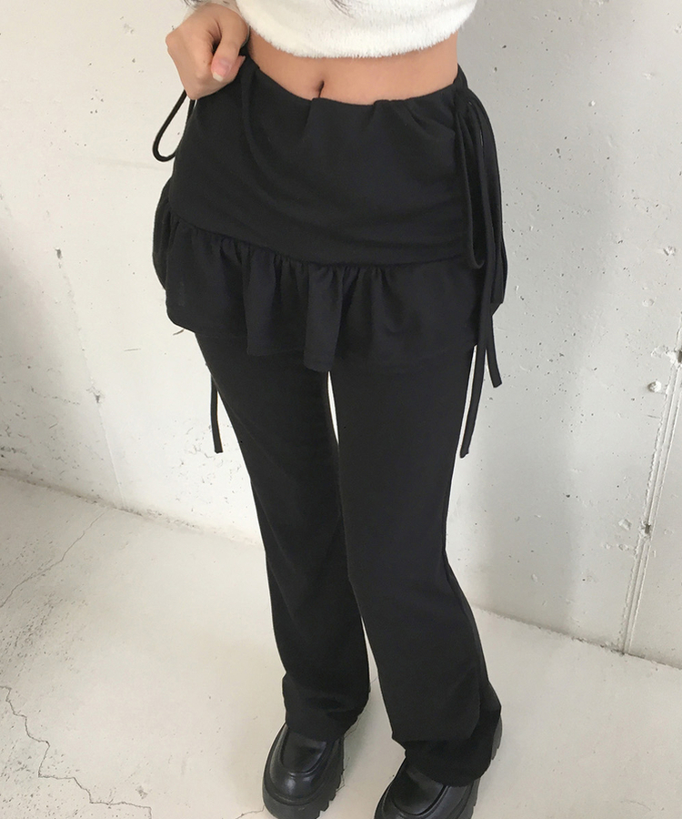フリルスカートレイヤードブーツカットパンツ BLACK
