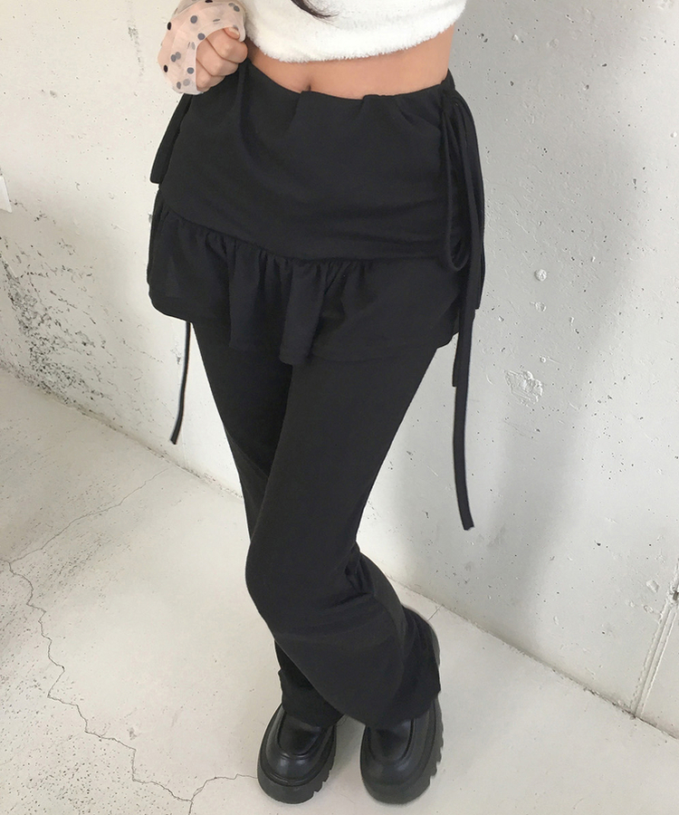 フリルスカートレイヤードブーツカットパンツ BLACK