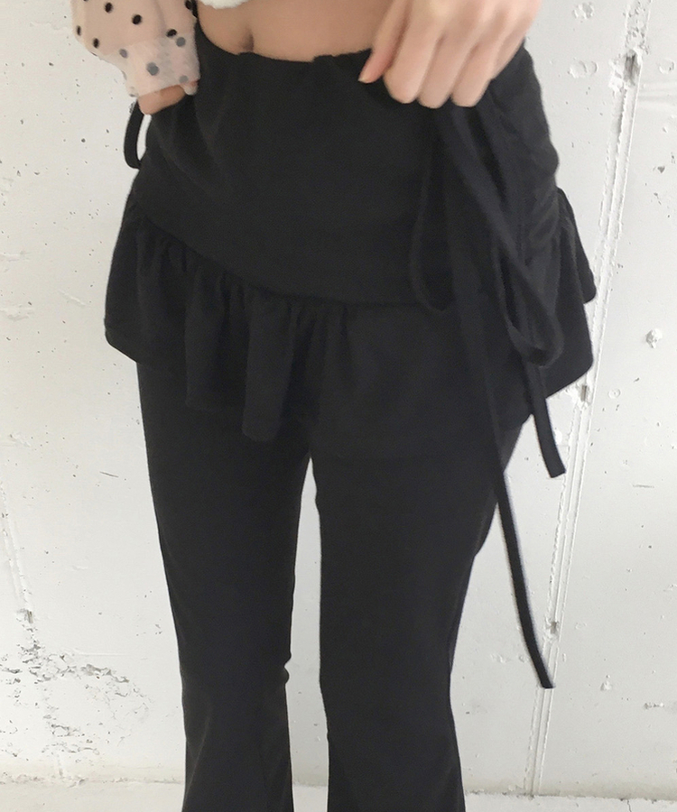 フリルスカートレイヤードブーツカットパンツ BLACK
