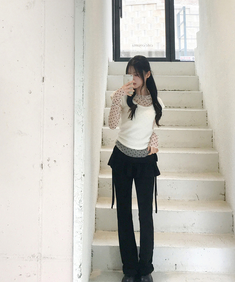 フリルスカートレイヤードブーツカットパンツ BLACK