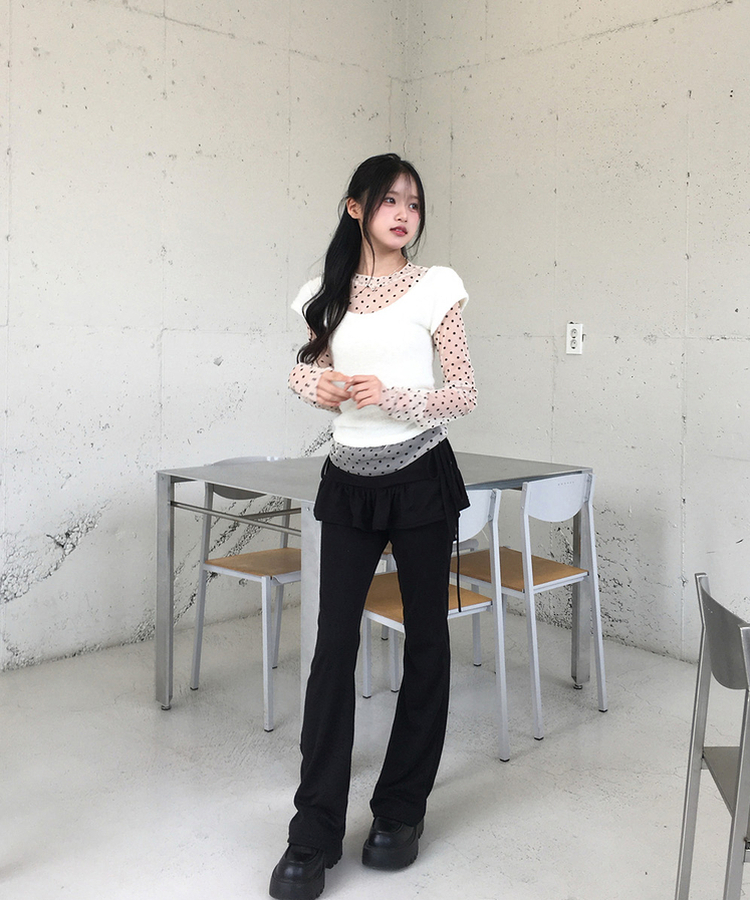 フリルスカートレイヤードブーツカットパンツ BLACK