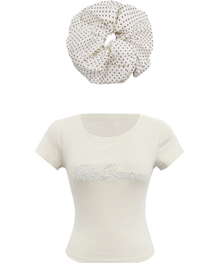 【シュシュ付き】ドット半袖Tシャツ