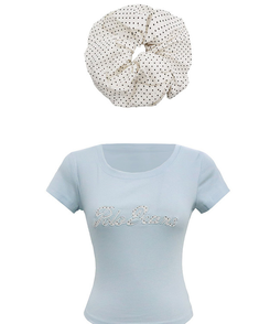 【シュシュ付き】ドット半袖Tシャツ