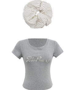 【シュシュ付き】ドット半袖Tシャツ