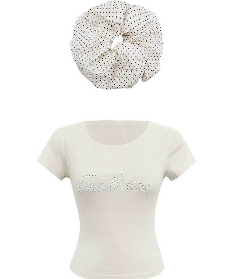 【シュシュ付き】ドット半袖Tシャツ