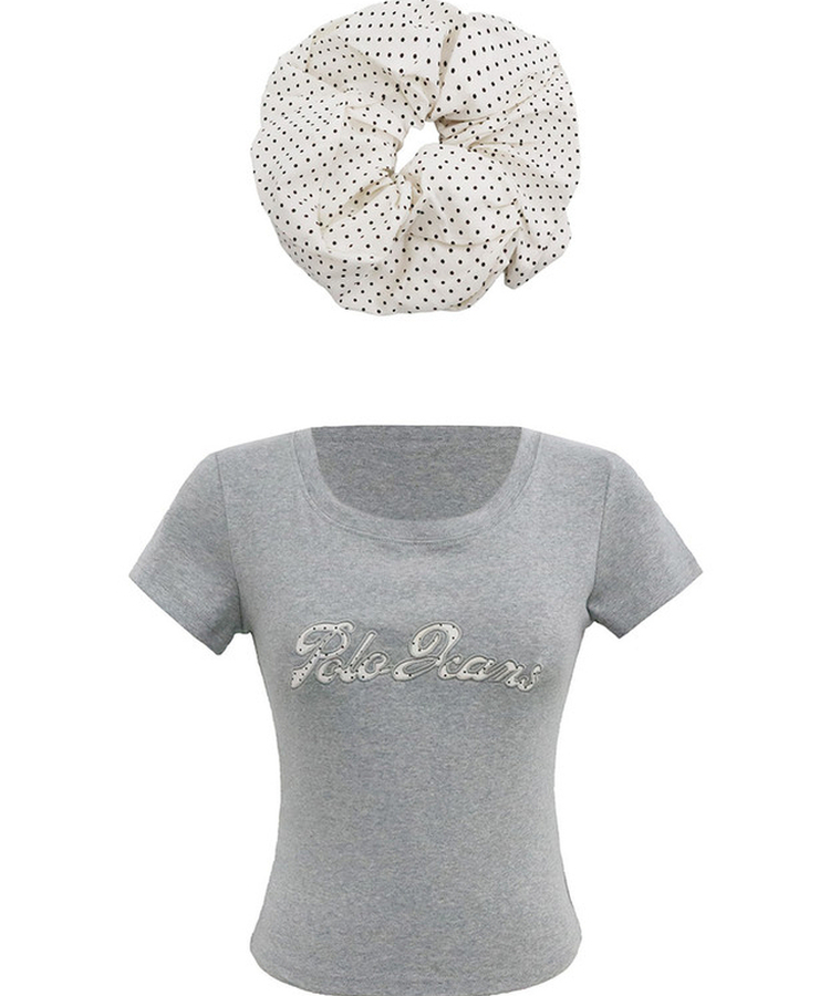 【シュシュ付き】ドット半袖Tシャツ