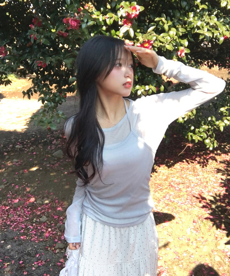 【SET】レイヤードキャミソール シースルー長袖Tシャツ SKY BLUE