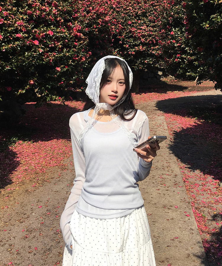 【SET】レイヤードキャミソール シースルー長袖Tシャツ SKY BLUE