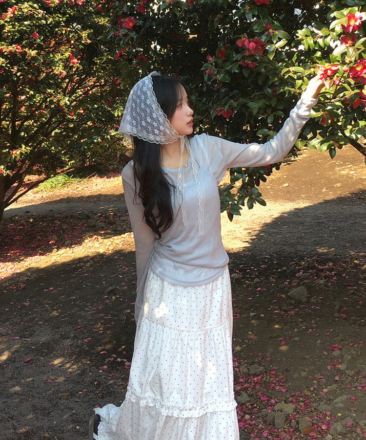 【SET】レイヤードキャミソール シースルー長袖Tシャツ SKY BLUE