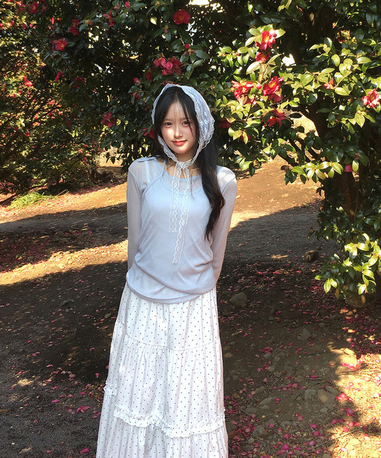 【SET】レイヤードキャミソール シースルー長袖Tシャツ SKY BLUE