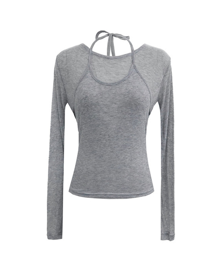 【SET】レイヤードキャミソール シースルー長袖Tシャツ