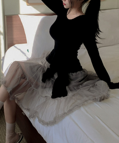 アンバランスレースティアードミディスカート GREY