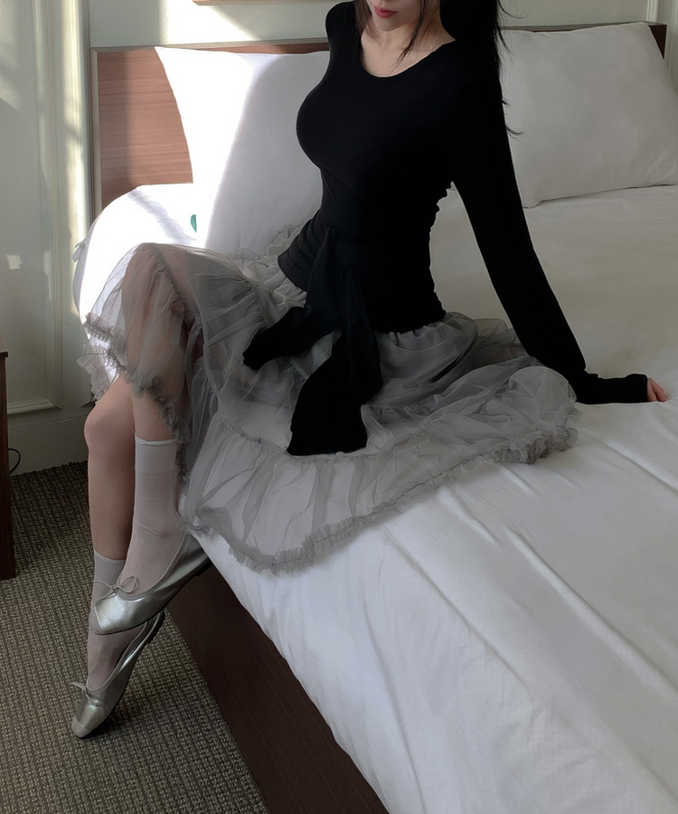 アンバランスレースティアードミディスカート GREY