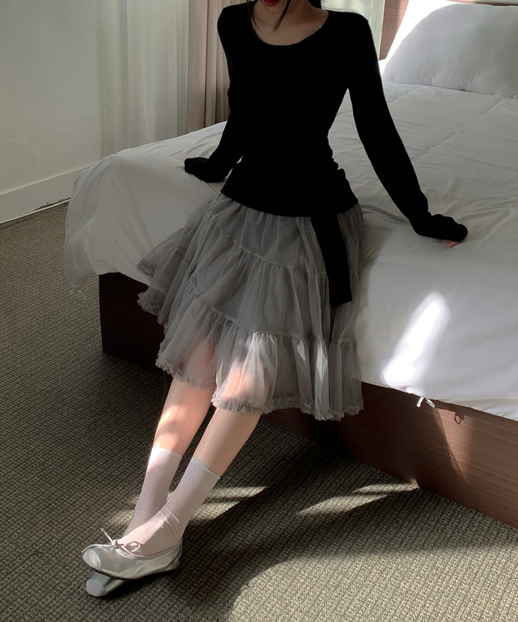 アンバランスレースティアードミディスカート GREY