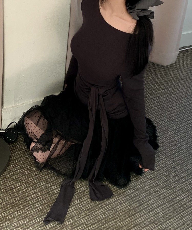アンバランスレースティアードミディスカート BLACK