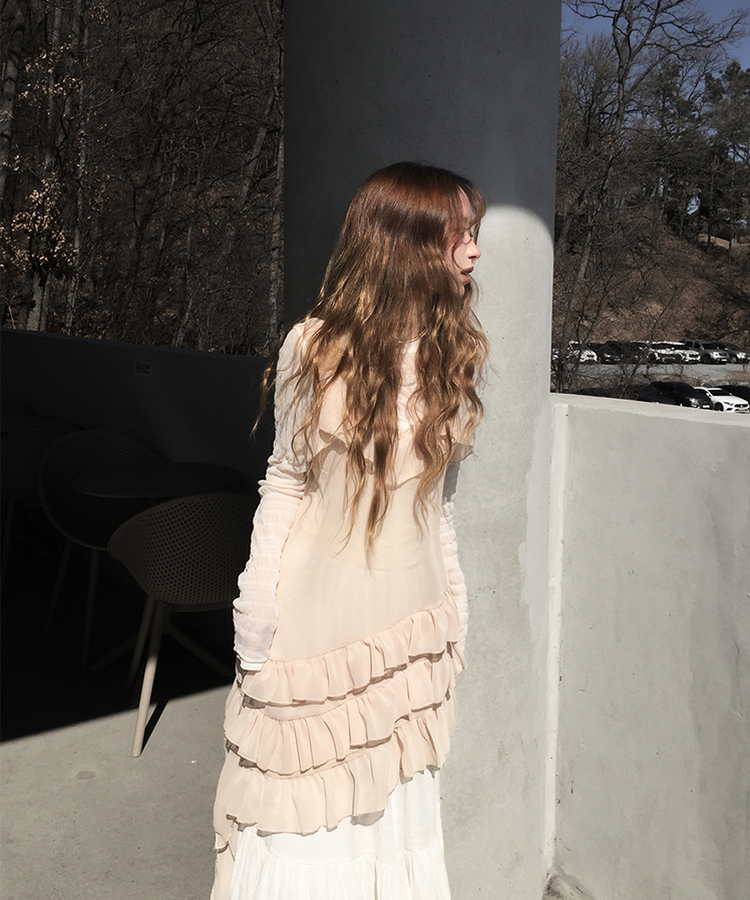 アンバランスシースルーワンピース BEIGE