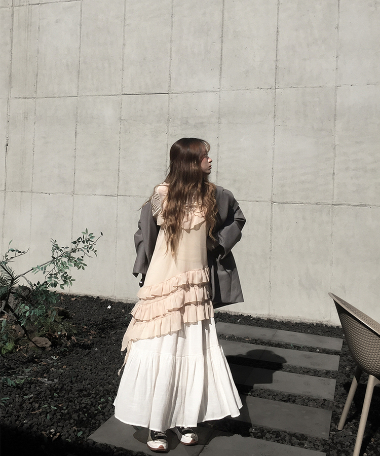 アンバランスシースルーワンピース BEIGE