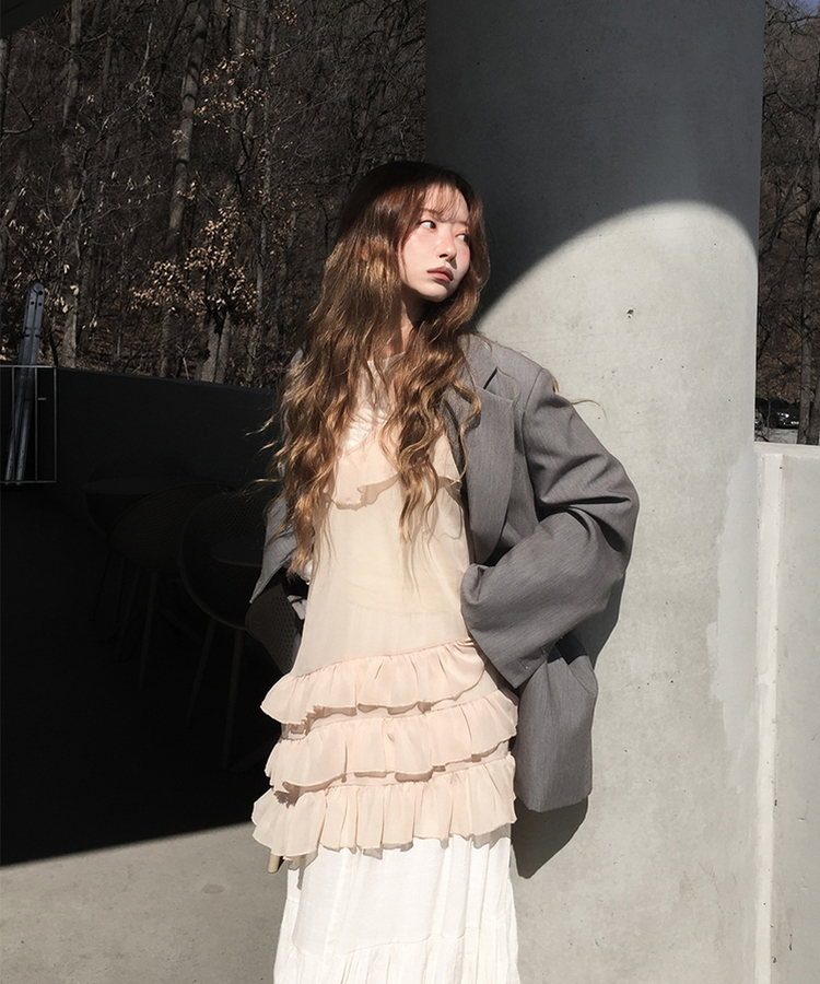 アンバランスシースルーワンピース BEIGE