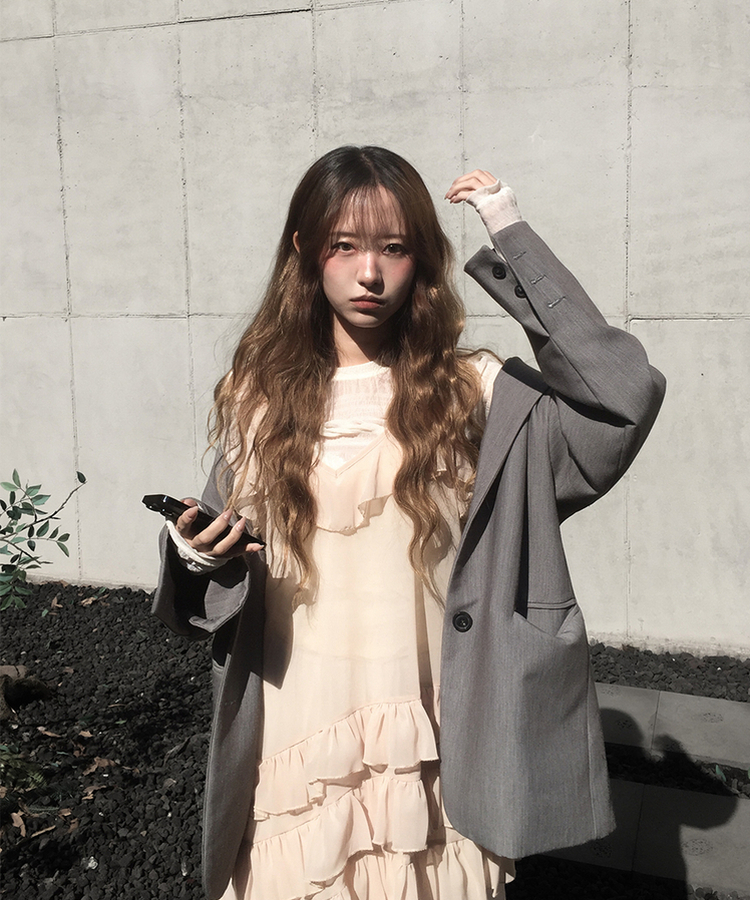 アンバランスシースルーワンピース BEIGE