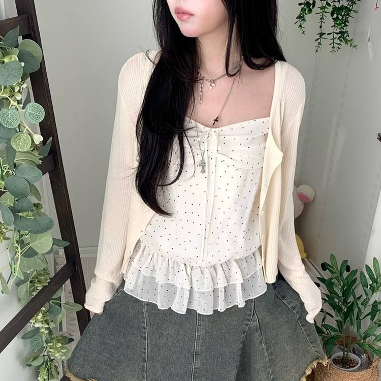 【SET】リボンドットキャミソール リネンテンセルガーディアン BEIGE