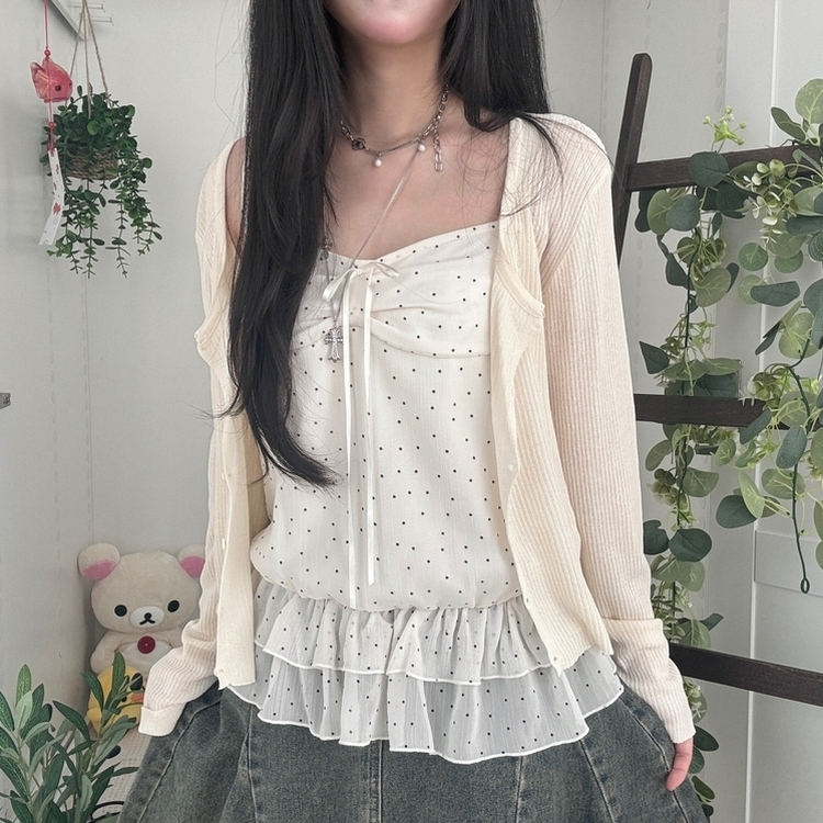 【SET】リボンドットキャミソール リネンテンセルガーディアン BEIGE