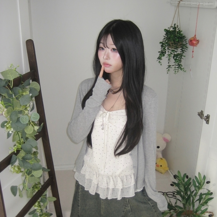 【SET】リボンドットキャミソール リネンテンセルガーディアン GREY