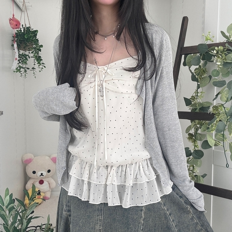 【SET】リボンドットキャミソール リネンテンセルガーディアン GREY