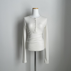 レイヤードスリムボタンスパン長袖Tシャツ(6color)