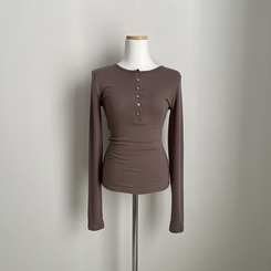 レイヤードスリムボタンスパン長袖Tシャツ(6color)