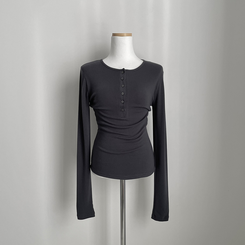 レイヤードスリムボタンスパン長袖Tシャツ(6color)