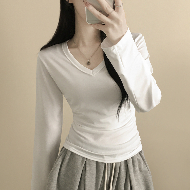 スパンVネックスリム長袖Tシャツ(6color) IVORY