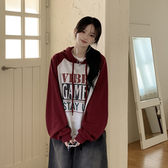 バイカラービンテージバルーンフードパーカー OATMEAL