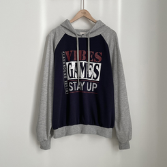 バイカラービンテージバルーンフードパーカー