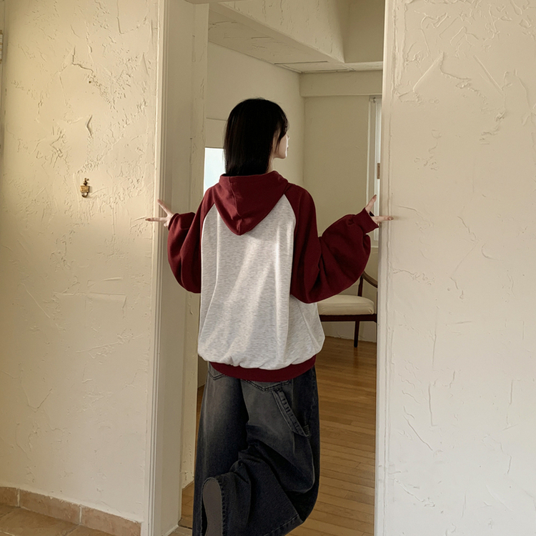 バイカラービンテージバルーンフードパーカー OATMEAL