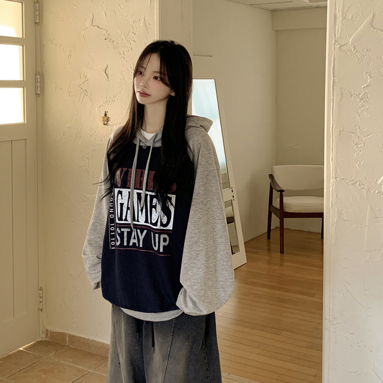 バイカラービンテージバルーンフードパーカー DARK NAVY