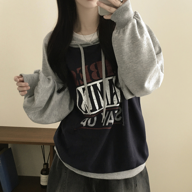 バイカラービンテージバルーンフードパーカー DARK NAVY