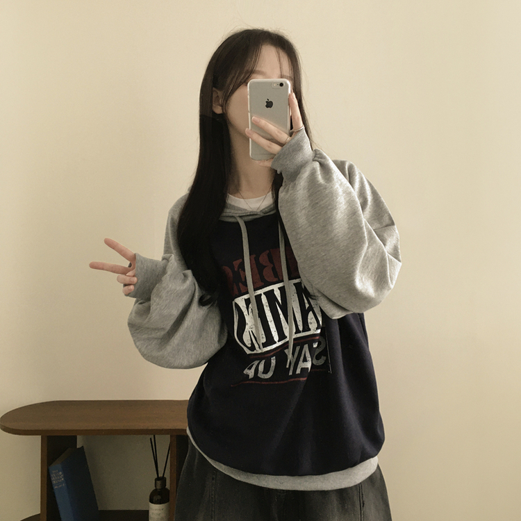 バイカラービンテージバルーンフードパーカー DARK NAVY