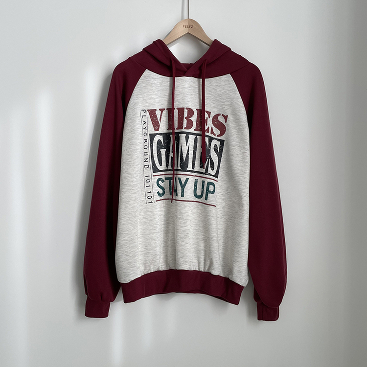 バイカラービンテージバルーンフードパーカー