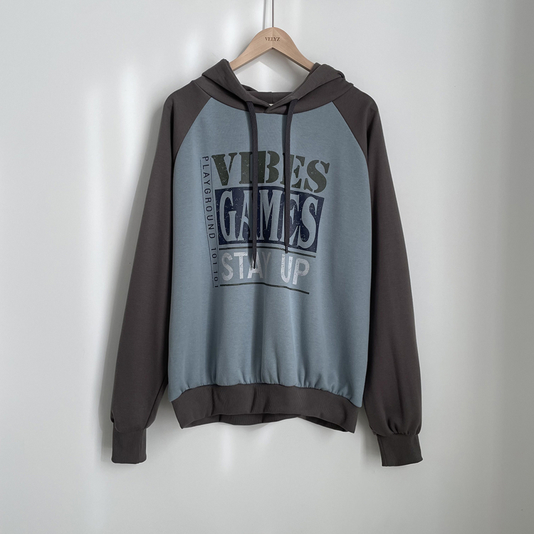 バイカラービンテージバルーンフードパーカー