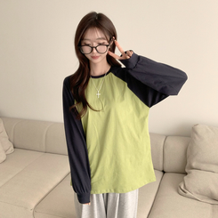 ラウンドルーズフィット長袖Tシャツ(6color) OLIVE