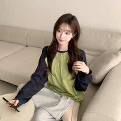 ラウンドルーズフィット長袖Tシャツ(6color) OLIVE